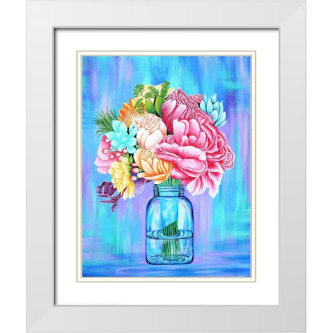 Colorful Flowers in Mason Jar White Modern Wood Framed Art Print with Double Matting by Wickstrom, Martin