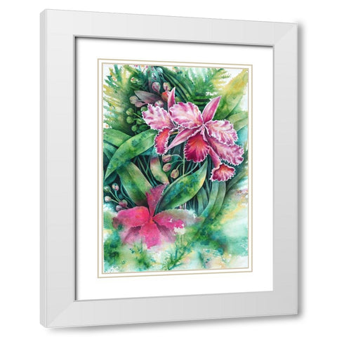 Pink Orchid White Modern Wood Framed Art Print with Double Matting by Wickstrom, Martin
