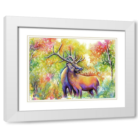 Elk Love White Modern Wood Framed Art Print with Double Matting by Wickstrom, Martin
