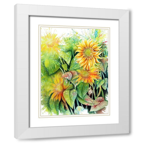 Sunflowers White Modern Wood Framed Art Print with Double Matting by Wickstrom, Martin