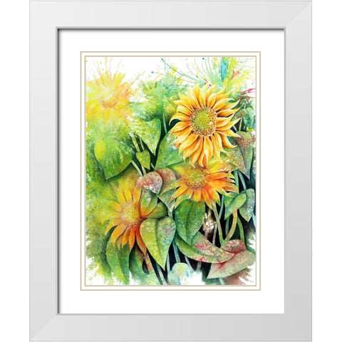 Sunflowers White Modern Wood Framed Art Print with Double Matting by Wickstrom, Martin