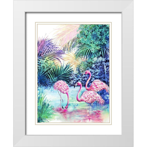 Three Flamingos White Modern Wood Framed Art Print with Double Matting by Wickstrom, Martin