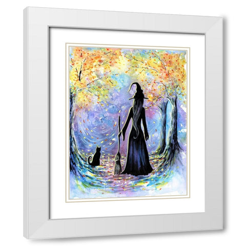 Witch and Black Cat White Modern Wood Framed Art Print with Double Matting by Wickstrom, Martin