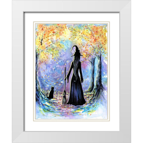 Witch and Black Cat White Modern Wood Framed Art Print with Double Matting by Wickstrom, Martin