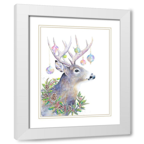 Holiday Deer White Modern Wood Framed Art Print with Double Matting by Wickstrom, Martin