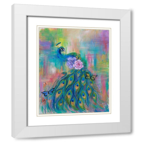 Rainbow Peacock White Modern Wood Framed Art Print with Double Matting by Wickstrom, Martin
