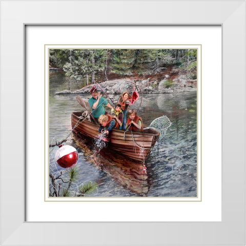 Grampa And The Kids White Modern Wood Framed Art Print with Double Matting by Murray Henderson Fine Art
