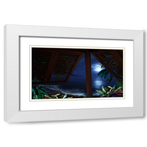 Tropical Dream Moon View White Modern Wood Framed Art Print with Double Matting by Murray Henderson Fine Art