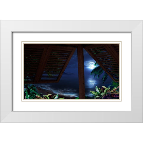Tropical Dream Moon View White Modern Wood Framed Art Print with Double Matting by Murray Henderson Fine Art