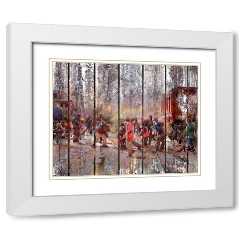 Street Hockey On Boards White Modern Wood Framed Art Print with Double Matting by Murray Henderson Fine Art