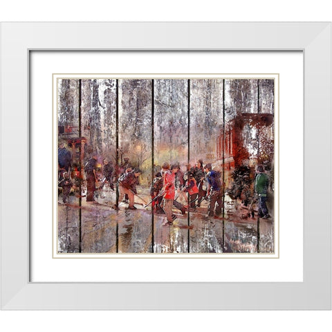 Street Hockey On Boards White Modern Wood Framed Art Print with Double Matting by Murray Henderson Fine Art