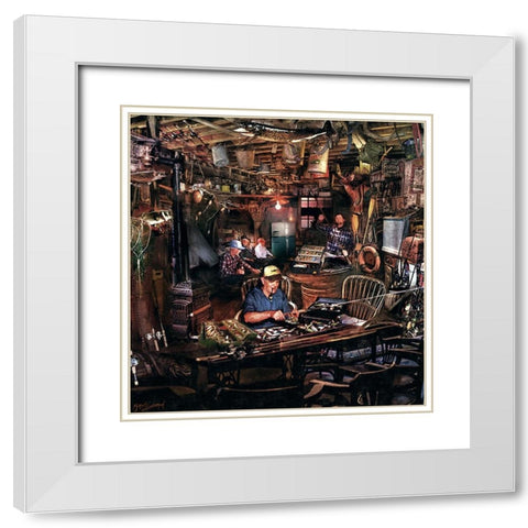Fishin Man Cave White Modern Wood Framed Art Print with Double Matting by Murray Henderson Fine Art