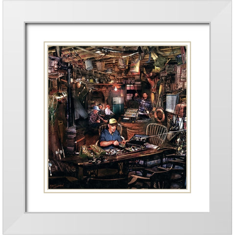 Fishin Man Cave White Modern Wood Framed Art Print with Double Matting by Murray Henderson Fine Art
