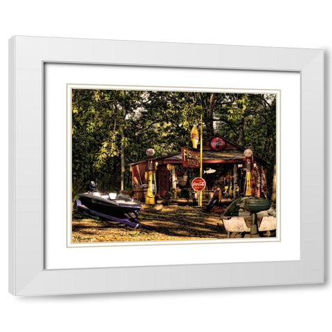 Fishing Camp White Modern Wood Framed Art Print with Double Matting by Murray Henderson Fine Art