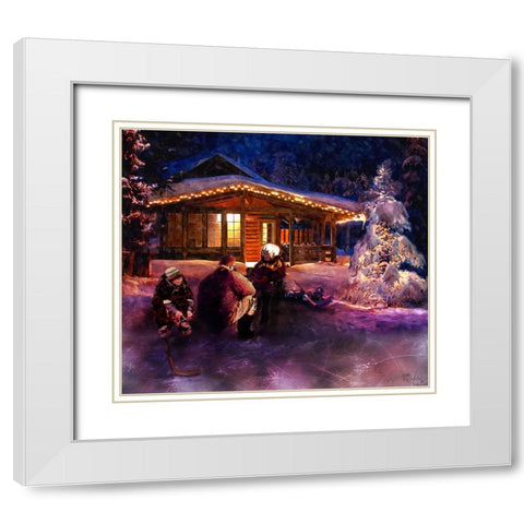 Pond Hockey White Modern Wood Framed Art Print with Double Matting by Murray Henderson Fine Art