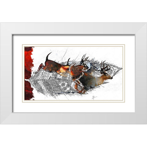 Deer Run White Modern Wood Framed Art Print with Double Matting by Murray Henderson Fine Art