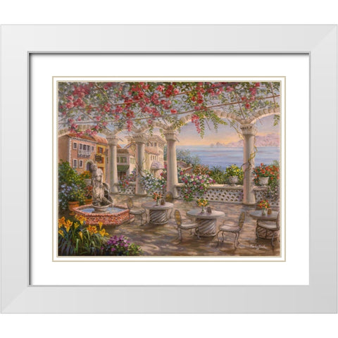 Dining on the Terrace White Modern Wood Framed Art Print with Double Matting by Boehme, Nicky