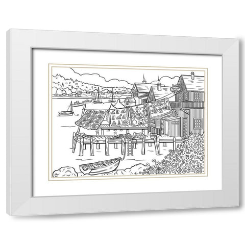 Dock Side Quilts LINE ART White Modern Wood Framed Art Print with Double Matting by Boehme, Nicky