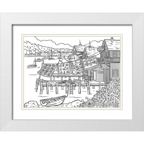 Dock Side Quilts LINE ART White Modern Wood Framed Art Print with Double Matting by Boehme, Nicky