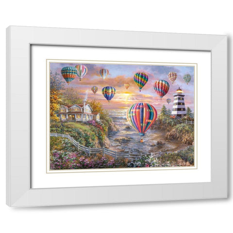 Balloons Over Cottage Cove White Modern Wood Framed Art Print with Double Matting by Boehme, Nicky