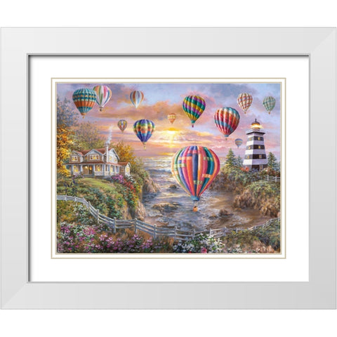Balloons Over Cottage Cove White Modern Wood Framed Art Print with Double Matting by Boehme, Nicky