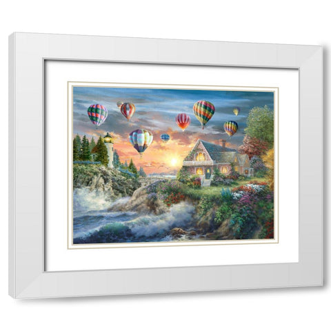 Balloons over Sunset Cove White Modern Wood Framed Art Print with Double Matting by Boehme, Nicky
