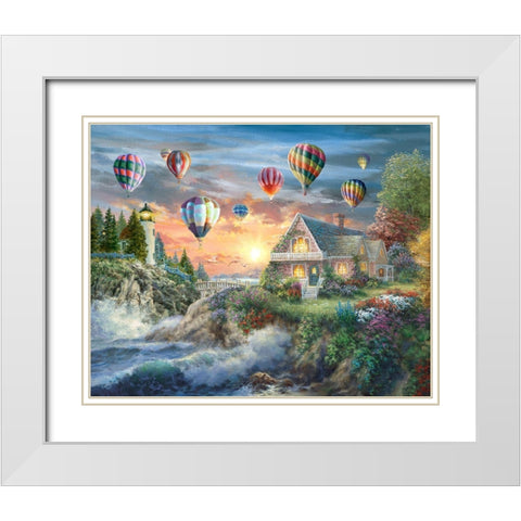 Balloons over Sunset Cove White Modern Wood Framed Art Print with Double Matting by Boehme, Nicky