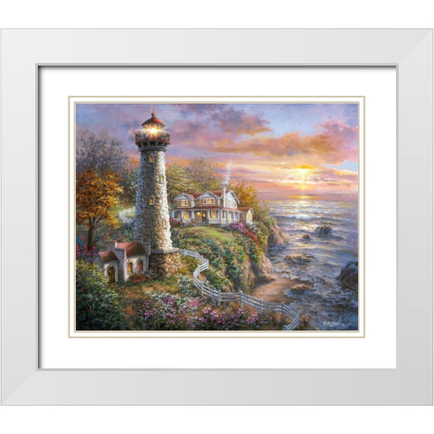 Lighthouse Haven White Modern Wood Framed Art Print with Double Matting by Boehme, Nicky