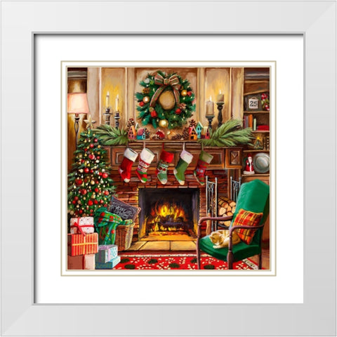 Fireside Christmas White Modern Wood Framed Art Print with Double Matting by Boehme, Nicky