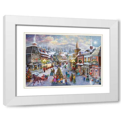 Victorian Christmas Village White Modern Wood Framed Art Print with Double Matting by Boehme, Nicky