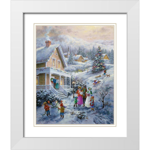 Carolers White Modern Wood Framed Art Print with Double Matting by Boehme, Nicky