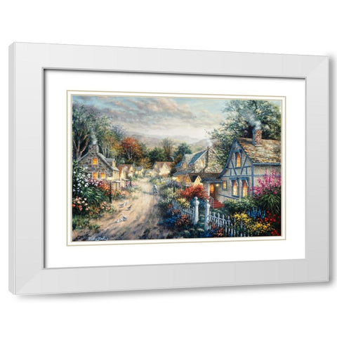 Down Cottage Lane White Modern Wood Framed Art Print with Double Matting by Boehme, Nicky