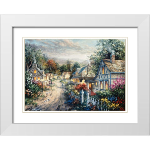 Down Cottage Lane White Modern Wood Framed Art Print with Double Matting by Boehme, Nicky
