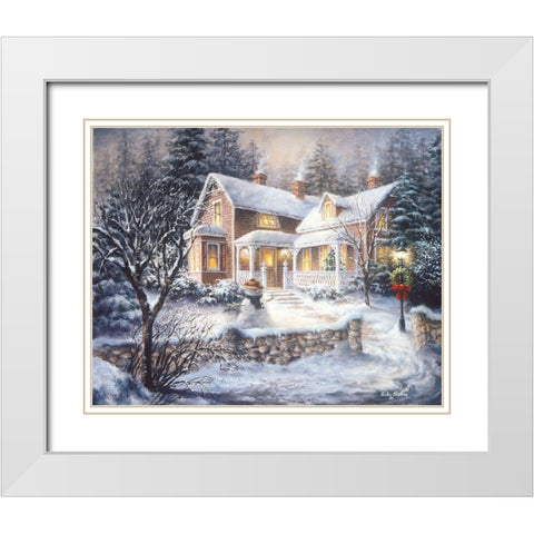 Winters Welcome White Modern Wood Framed Art Print with Double Matting by Boehme, Nicky