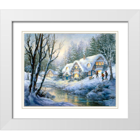 Winter Frolic White Modern Wood Framed Art Print with Double Matting by Boehme, Nicky
