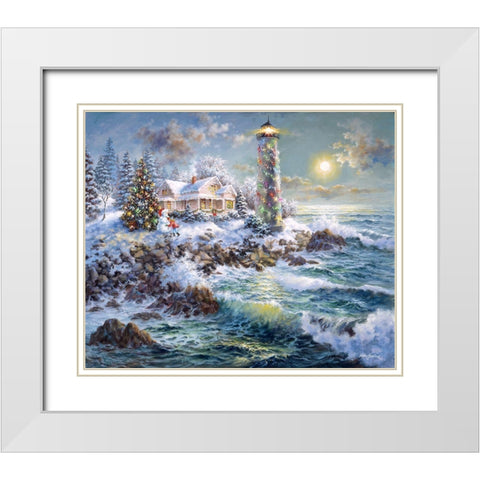 Lighthouse Merriment White Modern Wood Framed Art Print with Double Matting by Boehme, Nicky