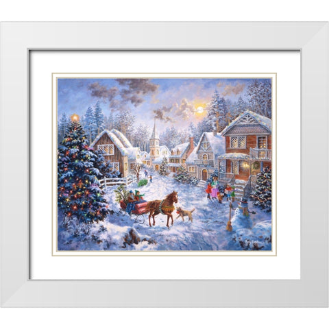Merry Christmas White Modern Wood Framed Art Print with Double Matting by Boehme, Nicky