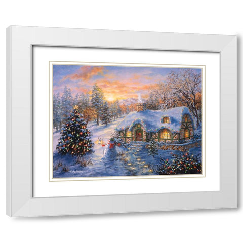 Christmas Cottage White Modern Wood Framed Art Print with Double Matting by Boehme, Nicky