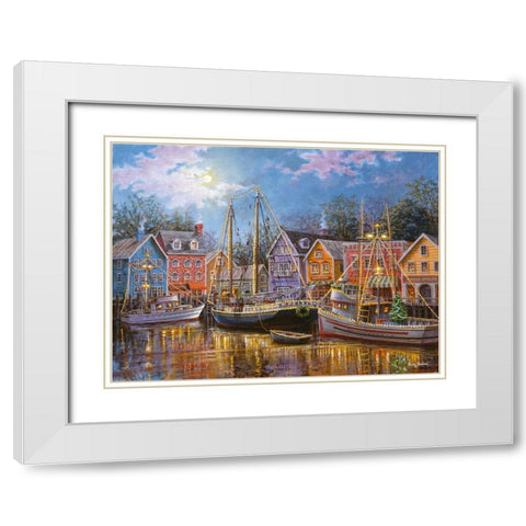 Ships Aglow White Modern Wood Framed Art Print with Double Matting by Boehme, Nicky