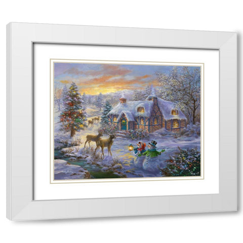 Christmas Cottage White Modern Wood Framed Art Print with Double Matting by Boehme, Nicky