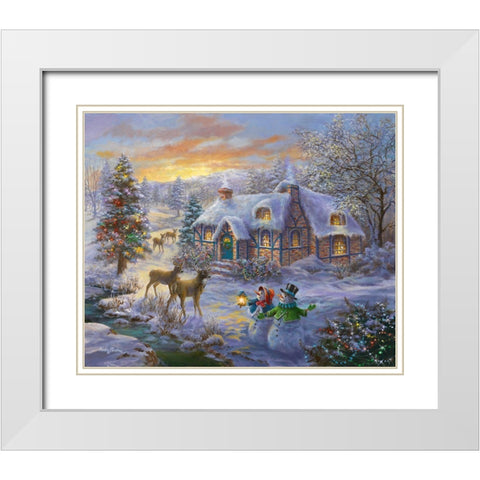 Christmas Cottage White Modern Wood Framed Art Print with Double Matting by Boehme, Nicky