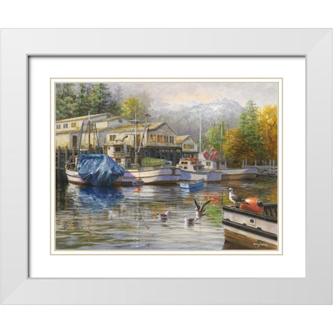 Gulls at the Marina White Modern Wood Framed Art Print with Double Matting by Boehme, Nicky