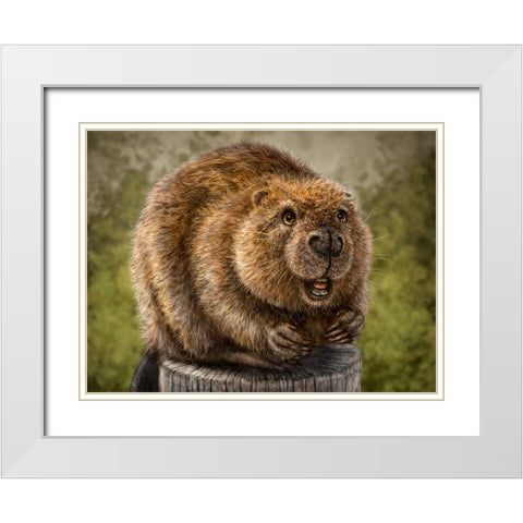 Beaver Totem White Modern Wood Framed Art Print with Double Matting by LaMontagne, Patrick