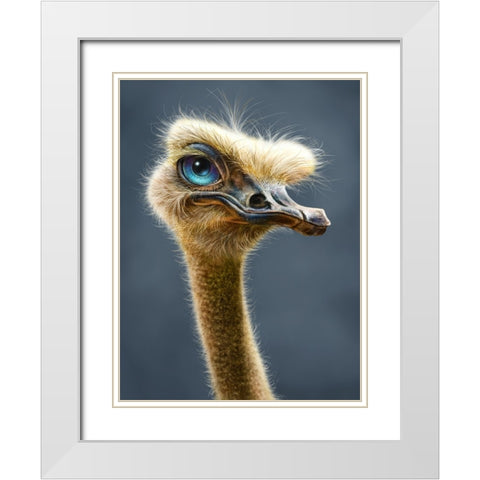 Ostrich Totem White Modern Wood Framed Art Print with Double Matting by LaMontagne, Patrick
