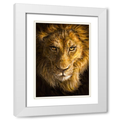 Lion White Modern Wood Framed Art Print with Double Matting by LaMontagne, Patrick
