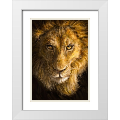 Lion White Modern Wood Framed Art Print with Double Matting by LaMontagne, Patrick