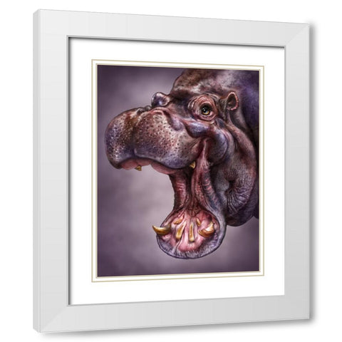 Hippo Totem White Modern Wood Framed Art Print with Double Matting by LaMontagne, Patrick