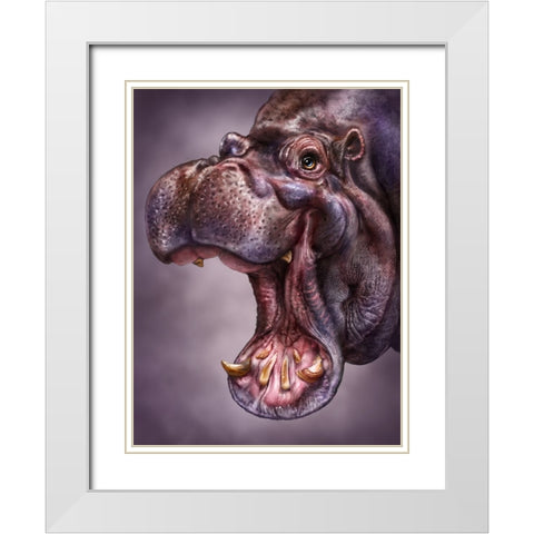 Hippo Totem White Modern Wood Framed Art Print with Double Matting by LaMontagne, Patrick