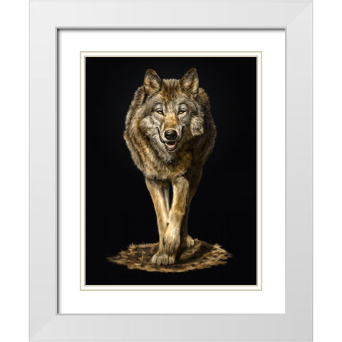 Walking Wolf White Modern Wood Framed Art Print with Double Matting by LaMontagne, Patrick