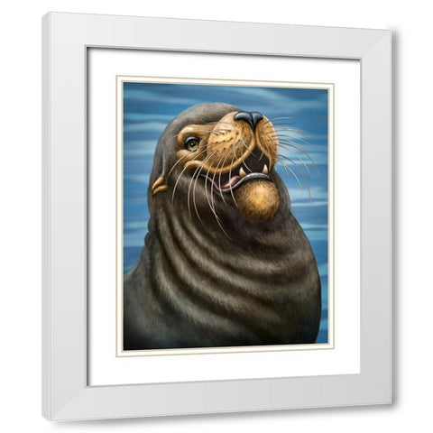 SeaLion White Modern Wood Framed Art Print with Double Matting by LaMontagne, Patrick